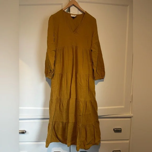 Universal Thread Mustard Long Sleeve Cotton Gauze Maxi Dress - Picture 2 of 5